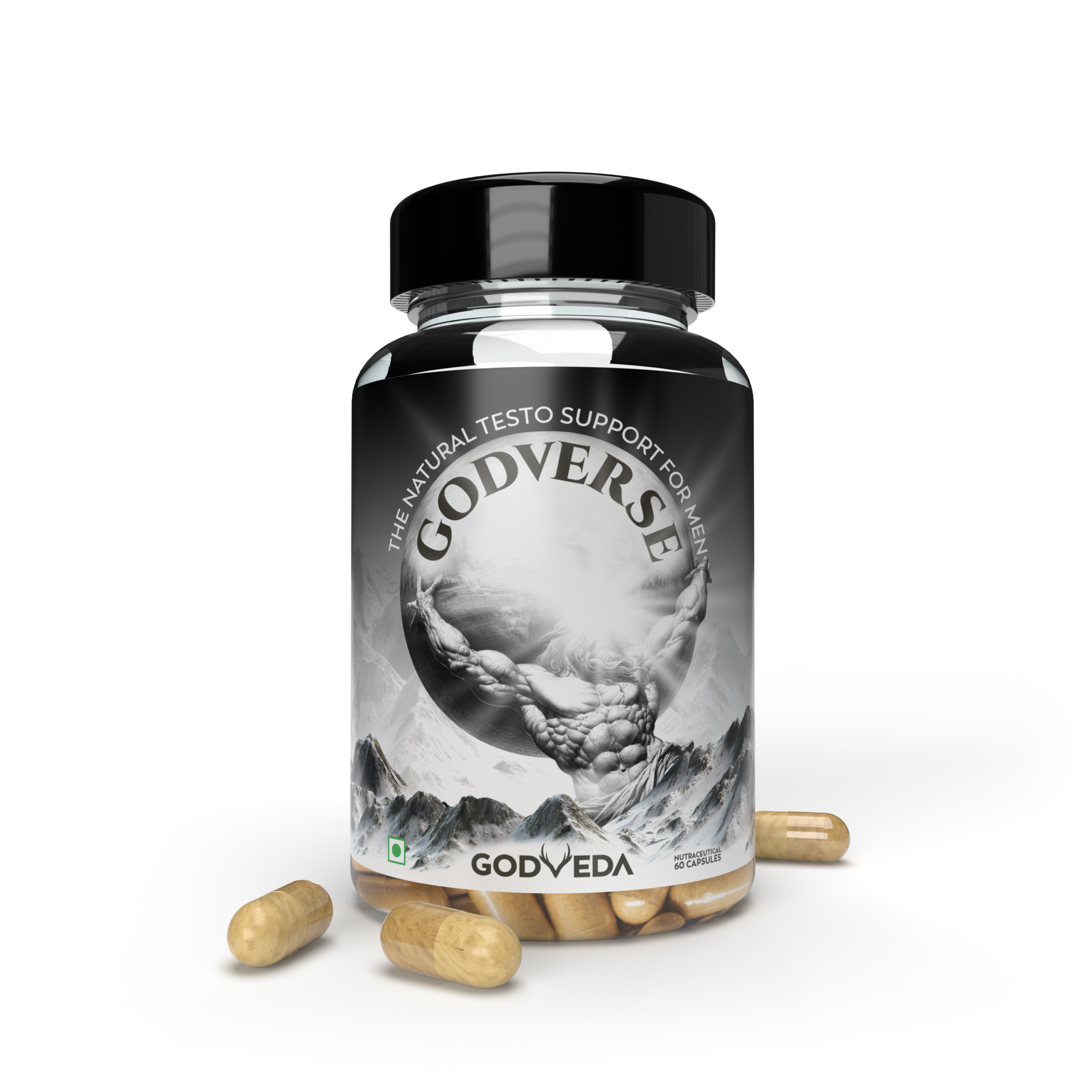 GODVERSE-The Natural Testosterone Booster for Enhanced Strength, Stamina, and Vitality (30 Servings)